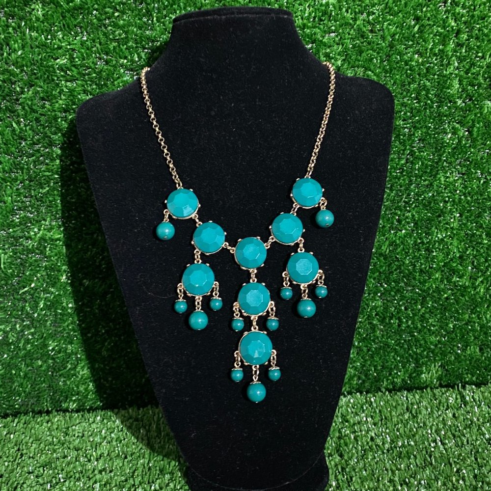 Teal and gold bib style necklace, see size in pictures
